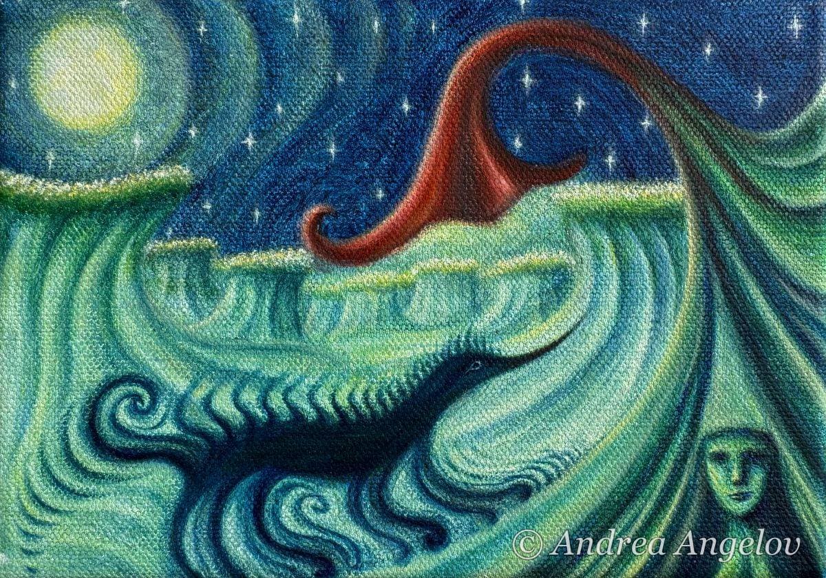 Night Spirits (2025) — visionary fine art print of an original oil painting by Andrea Angelov