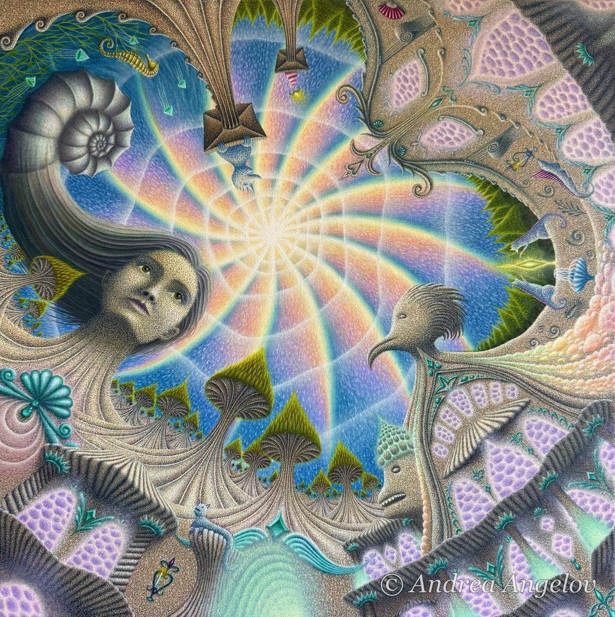 Surrounded (2025) — visionary fine art print of an original oil painting by Andrea Angelov